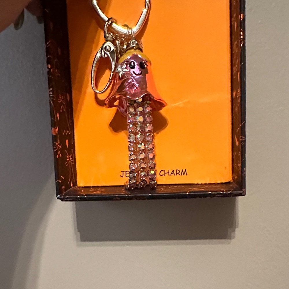 Pink and Gold Jeweled Charm Keychain